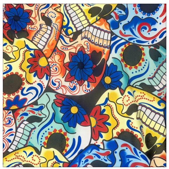 Sugar Skull Floral Swimsuit 4X Fits Like 2X One Piece Plaid Trim Halter Retro - Picture 2 of 8